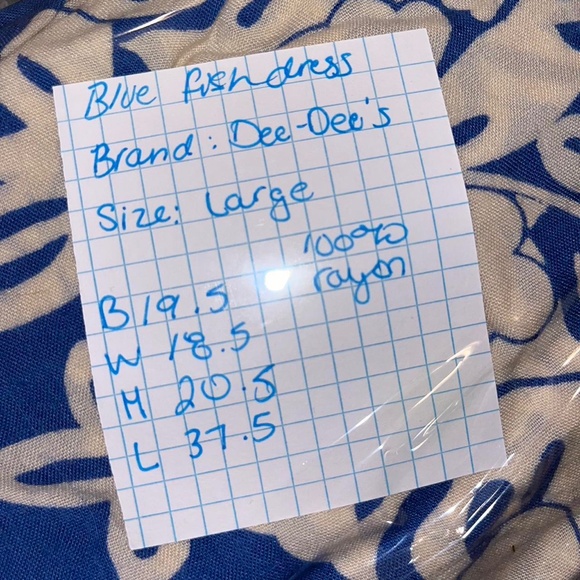 90s boho blue and white tank top dress, buttons on side - Picture 2 of 4